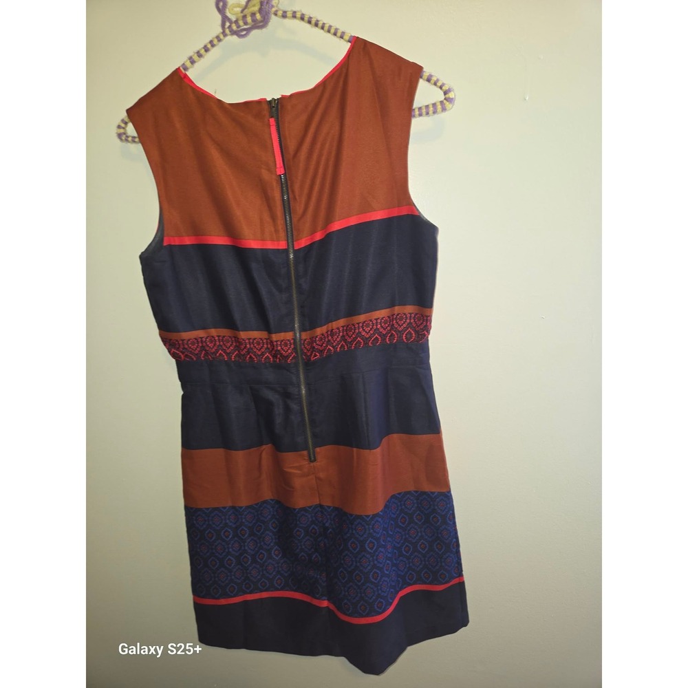 LOFT Colorblock Geometric Embroidered Dress Womens 2P Blue Orange Excellent - Picture 4 of 4